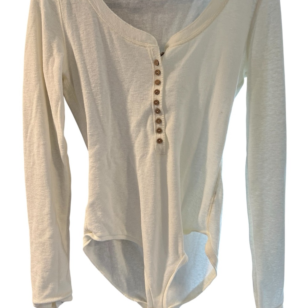 Free People Cream Long Sleeve Button-Up Bodysuit